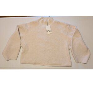 NWT Zara White Oversized Boucle Turtleneck Sweater Sweatshirt Large